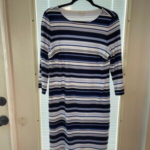 Talbots Blue and White Sheath Dress with Dolman Sleeves